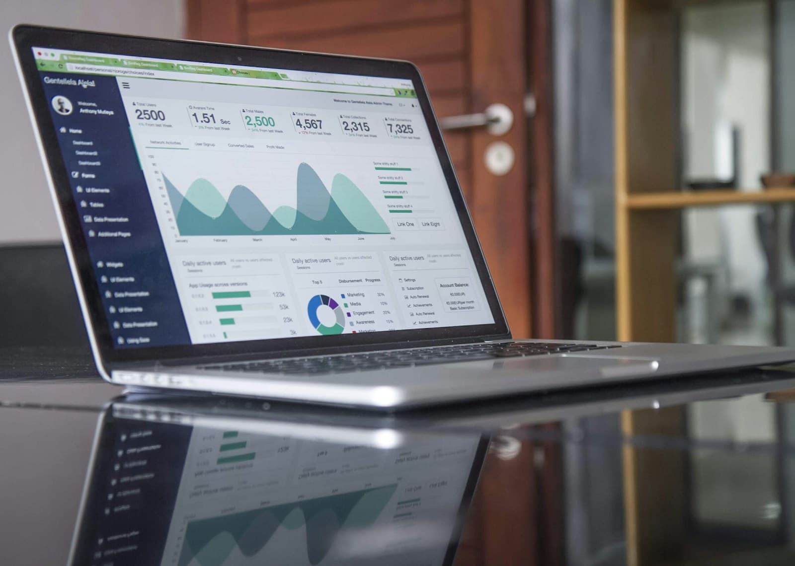 Data visualization dashboard with warm-toned analytics displays